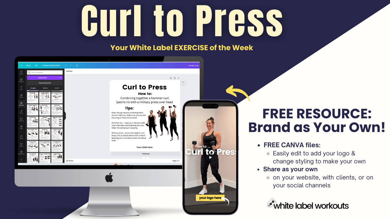 Read more about the article Curl to Press:  White Label Exercise Explainer {FREE Resource}